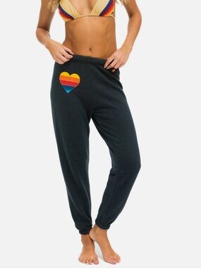 Aviator Nation Sweatpants with Rainbow Heart Detail Navy Blue Size Large